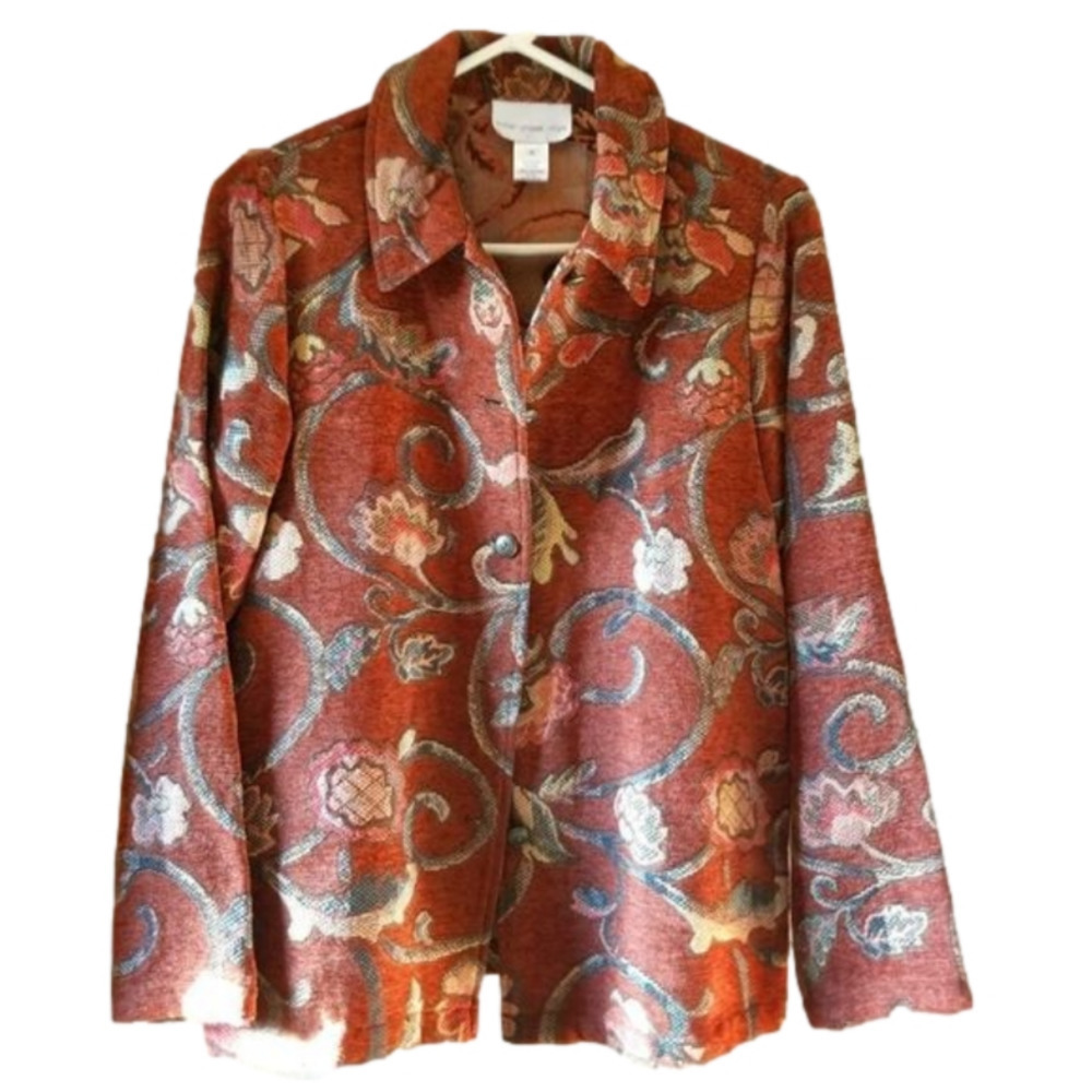 Susan Graver Style QVC Brown Floral Tapestry Blazer Small